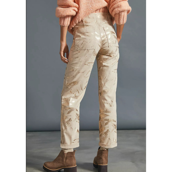 By Anthropologie The Wanderer Utility Pants in Gold Metallic Button Fly Size 28 - Picture 15 of 15
